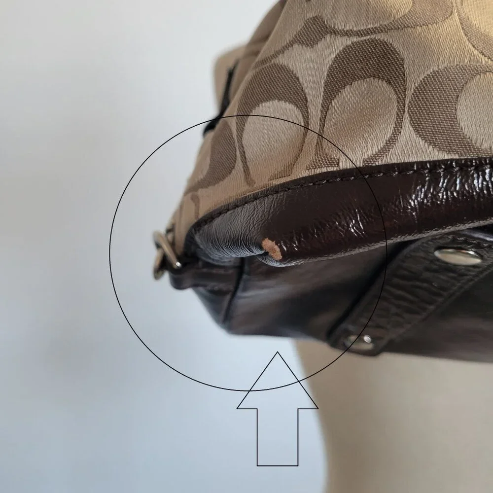 Coach Ashley Signature Sateen Brown/Khaki Satchel Handbag - Picture 15 of 16